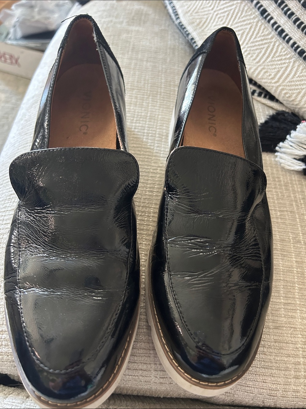 Vionic  Black Patent Slip-On Loafers with Contrasting Sole
